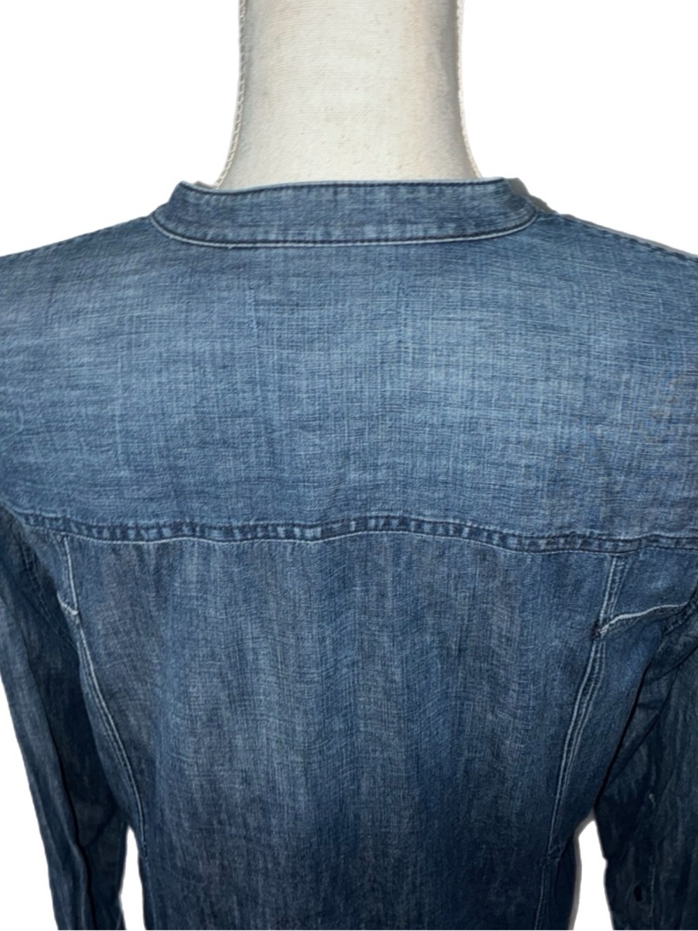 Madewell Denim Button-Front Tunic Dress in Medium Blue with Mandarin Collar - Picture 3 of 5